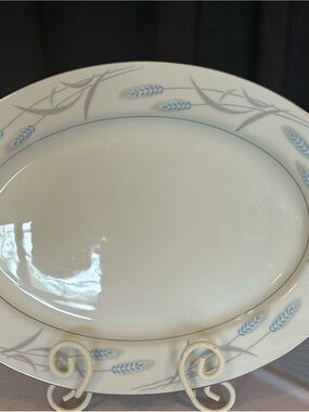 Valmont White Porcelain Platter with Blue and Lavender Wheat Accents